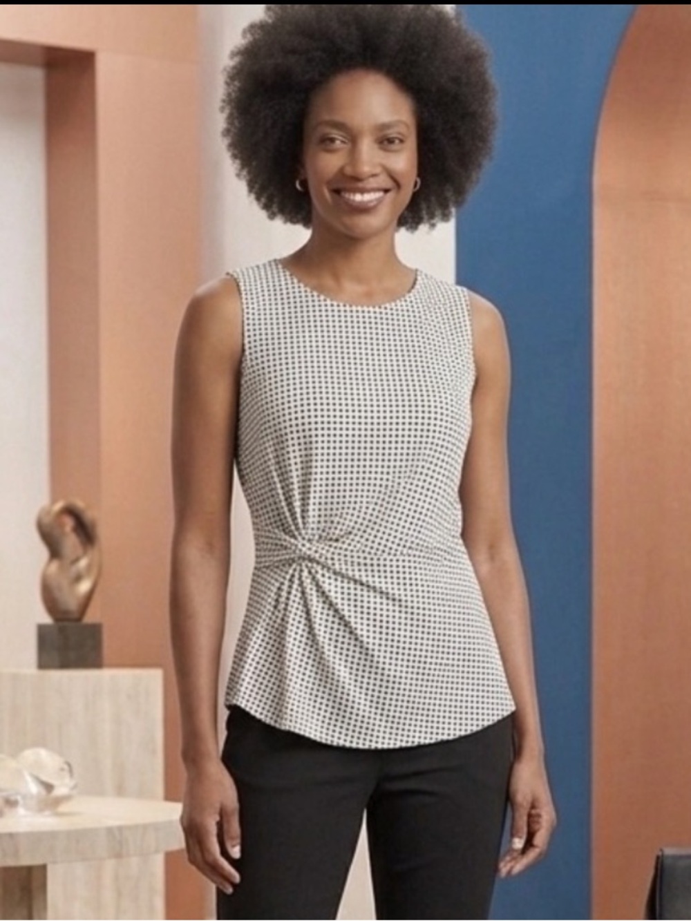 Ann Taylor Black and White Patterned Tank Top